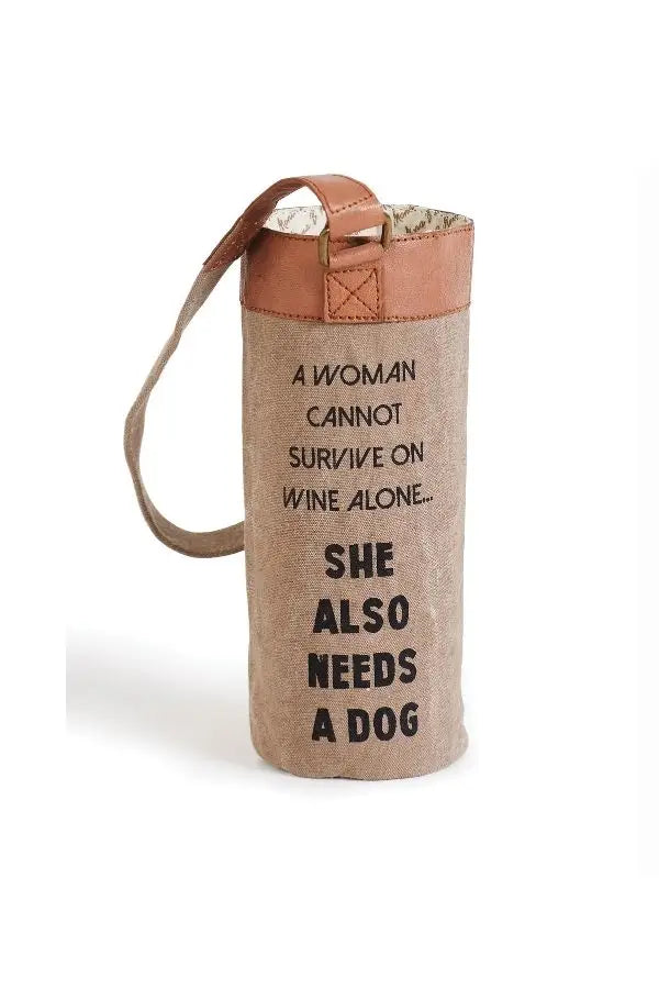A Girl & Her Dog Up-Cycled Canvas Wine Bag